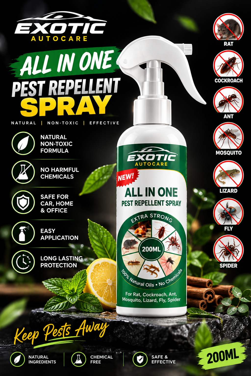 Rat Defense Spray – Long-Lasting Rodent Protection (Pack of 3)