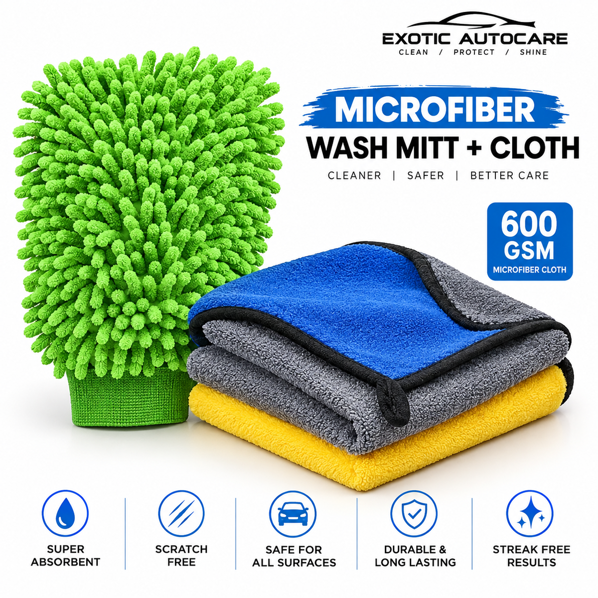 Micrifiber Wash Mitt + 600 GSM cloth