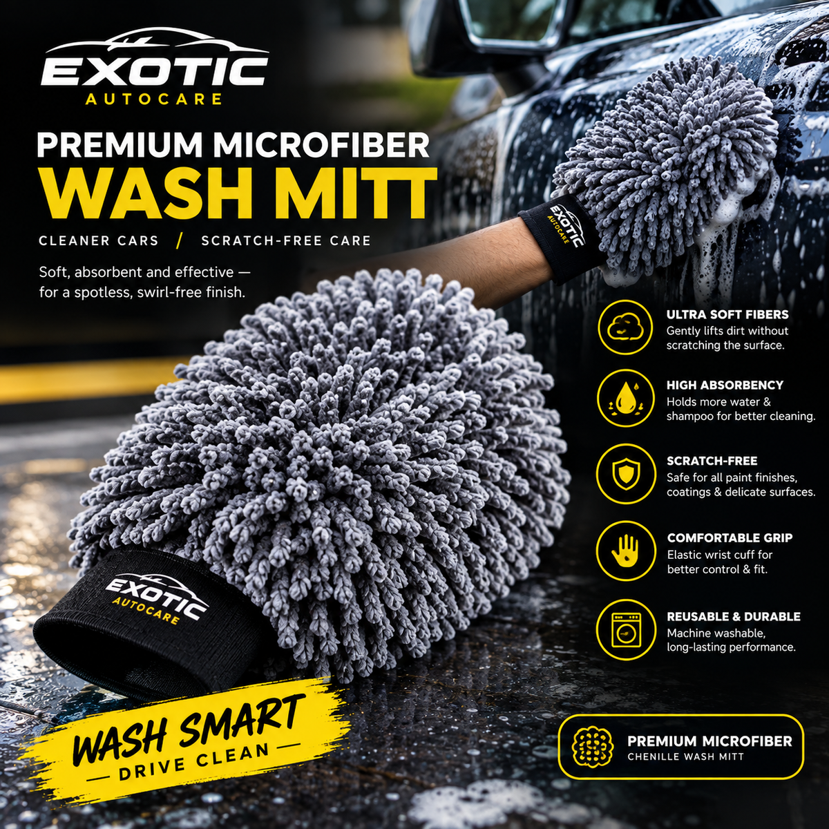 Micrifiber Wash Mitt + 600 GSM cloth
