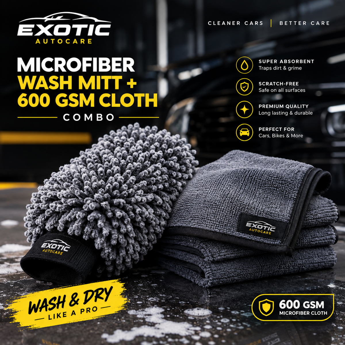 Micrifiber Wash Mitt + 600 GSM cloth