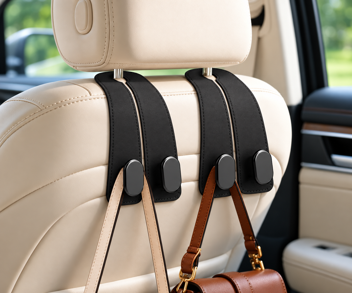 Premium Leather Car Seat Headrest Hooks – Double Hook