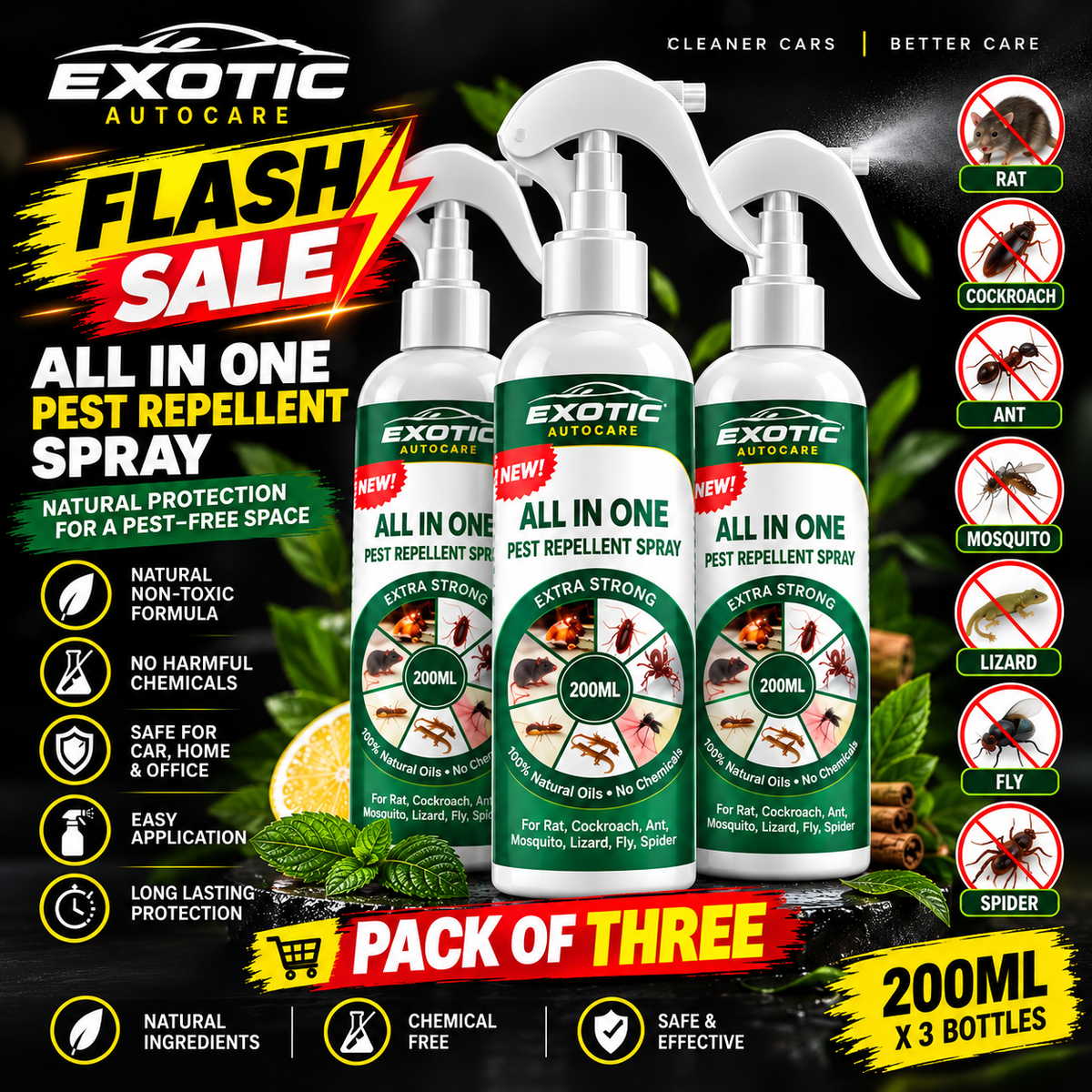 Rat Defense Spray – Long-Lasting Rodent Protection (Pack of 3)