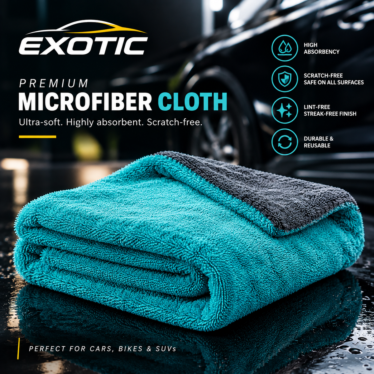 Microfiber Cloth For Car - 1200 Gsm Twisted Loop Super Absorbent Towel - Edgeless Design With Plush Pile, Lint Free Cloth For Drying & Detailing, Transparent SIZE 60*40